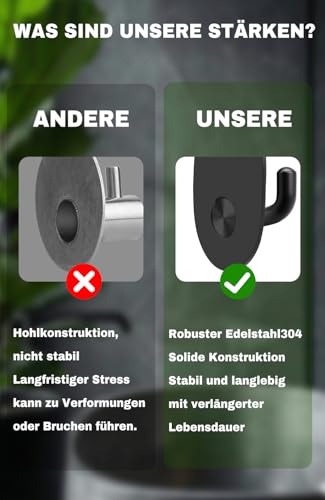 Poprkdre Handtuchhaken 6er-Pack | Edelstahl 304 Selbstklebende Wandhaken | Rostfreie Klebehaken aus Edelstahl | Ideal für Bad, Küche und Büro (schwarz)