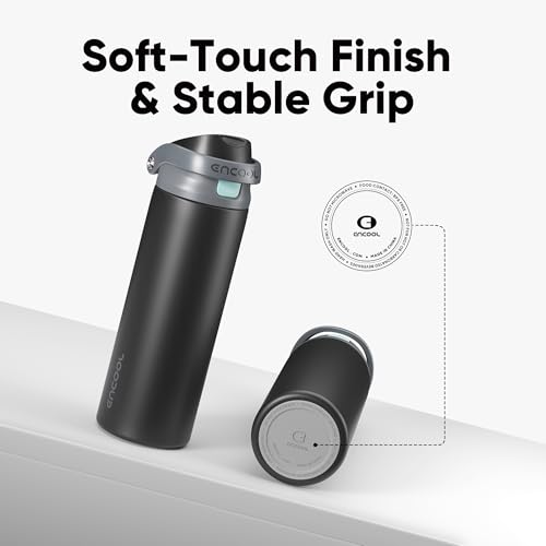 Image of ENCOOL Leakproof Insulated Water Bottle with Straw Dual-Sip Water Bottle Bag-Safe Design for Work, Commute & Gym - Keeps Drinks Cold All Day, 32 oz, Charcoal Gray