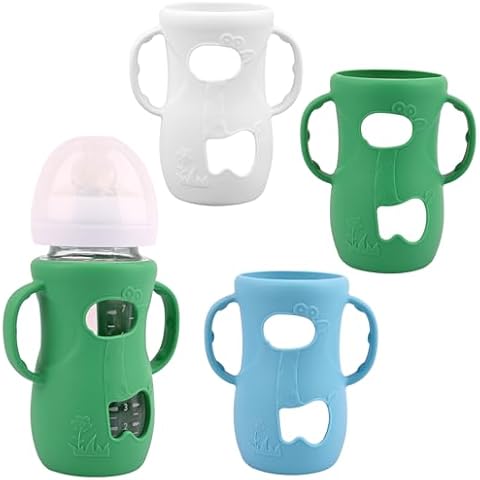 3 Pack Silicone Sleeves for Avent Natural Glass Baby Bottles, Anti Breakage Baby Bottle Sleeves with Handles, Compatible Philips Avent Glass Natural Baby Bottle 8 oz(White+Green+Blue) Cover