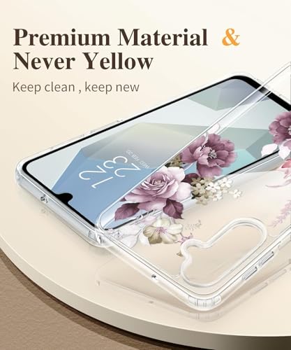 Image of Elzzi Clear Transparent Flower Cover for Samsung A16 5g Case Shockproof Case Floral Design Camera Protection Shockproof PC+TPU Transparent Flower Cover for Girls & Women (Deep Purple)