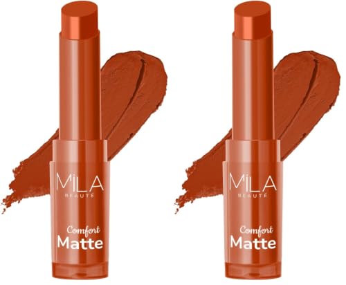 Image of Mila Beaute Creamy Comfort Matte Long-Lasting Lipstick for Women | Highly Pigmented & Hydrating Lipstick with Jojoba | Single Swipe Application | Suitable for Indian Skin Tones - RUSTY BROWN