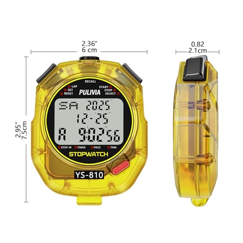 Image of Stopwatch Timer 10 Splits /Laps Digital Stop Watch for Sports, Countdown Alarm Clock Date Memory Recall Large Display, Stopwatch for Coaches PE-Teacher Referee (Yellow, 10 Splits /laps)