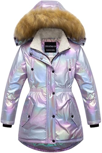 Image of CREATMO US Girl's Long Winter Warm Parka Sherpa Trimmed Collar Puffer Ski Jacket Coat