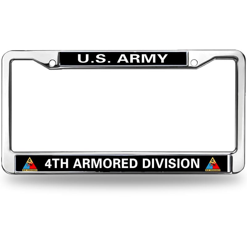 Image of US Army 4th Armored Division Us Army Exclusive License Plate Frame Custom Military License Plate Frame Stainless Stee