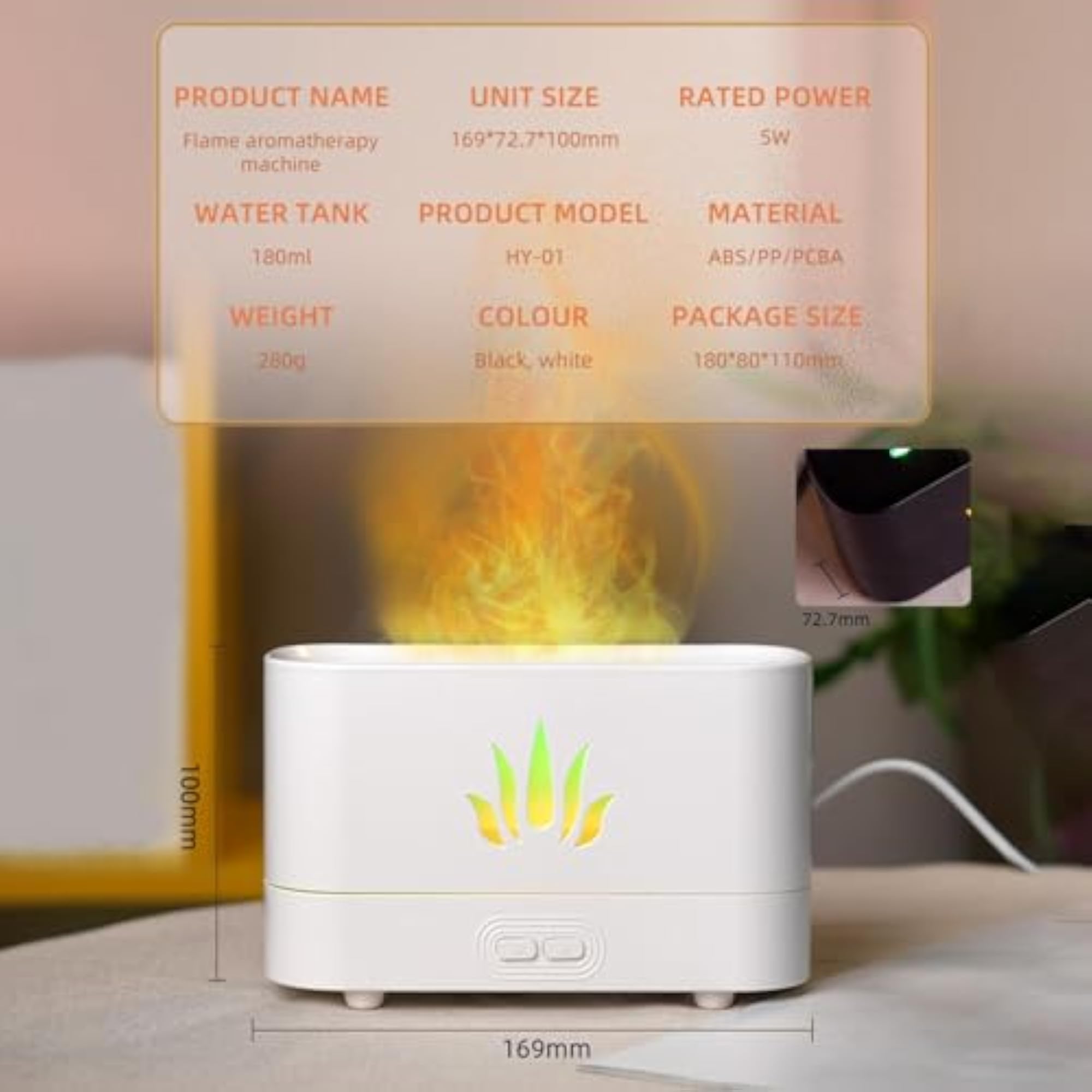 Flame Aroma Diffuser with Light, Auto Shut Off for Yoga