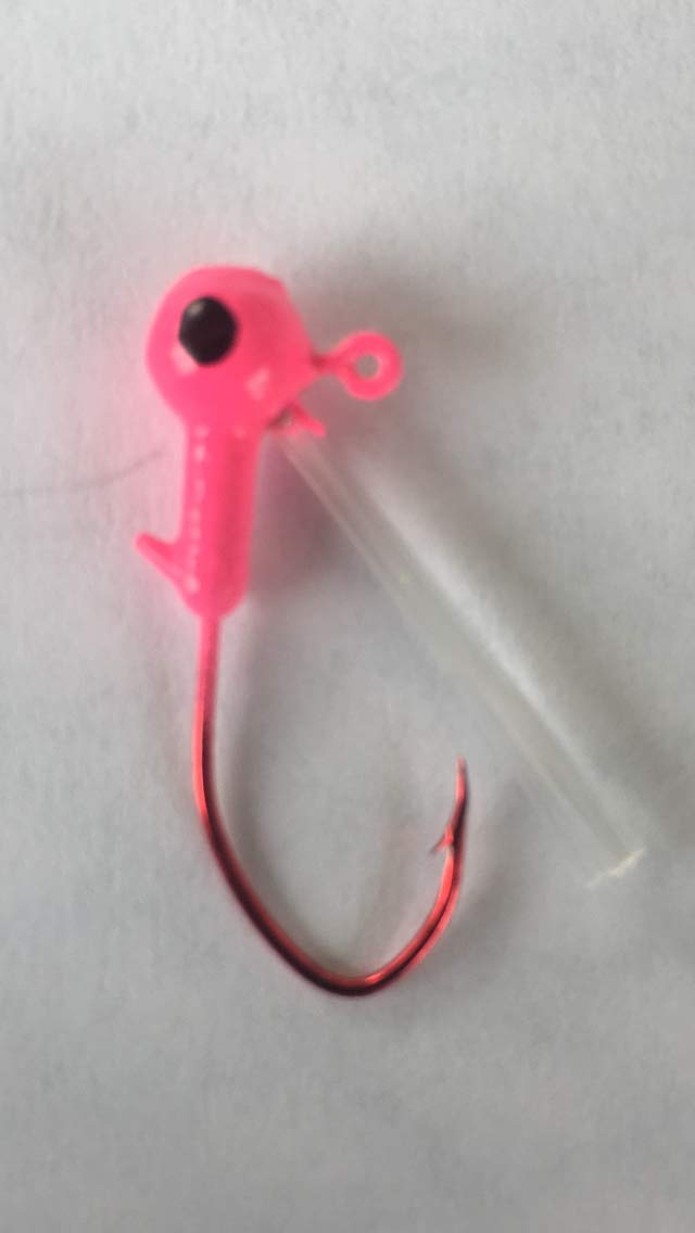 10 Pack 1/16 Weedless Crappie Jig Heads with Eyes #2 Red Chrome Sickle Hooks