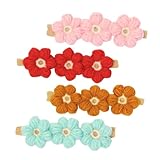 Abaodam 4個 ベビー用無痕毛糸花飾りヘアバンド点 新生児からキッズ対応 明るい色彩で注目アップ 撮影やお祝いに