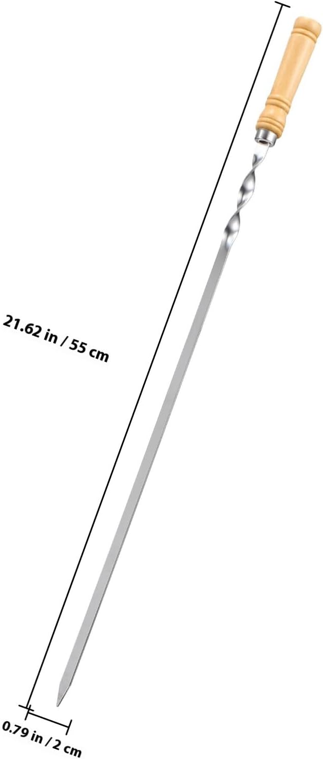 TEHAUX 18Pcs Flat Bbq Barbecue Skewers Stainless Steel with Wooden Handle Heat Resistant Reusable Grill Sticks for Meat Shrimp Chicken Vegetables Non-slip Anti-scald Outdoor Picnic Kabob