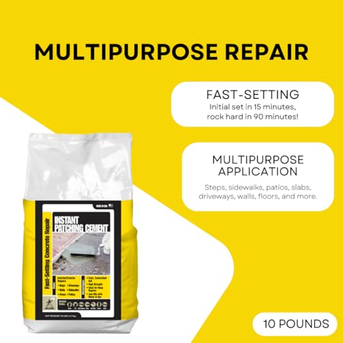 Akona Instant Patching Cement (10 Pound, 1) - Repair Cracks in Concrete & Masonry, Dry in 90 Minutes