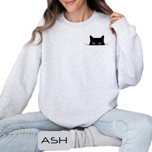 Cat in Pocket Sweatshirt, Peeking Black Cat Pocket Cute Men Women Kids Boys Girls Sweatshirt T-Shirt Hoodie, Halloween Matching Sweat Shirt, Halloween Cat Lover Gift Tee