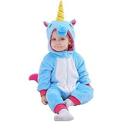Doladola Franela de para bebé Animal de Dibujos Animados Unicornio con Capucha Mameluco Pantalones de Peto para bebés niñaMonos para bebés niño（ 18-24 meses, Unicornio Azul