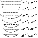 LOREMOW 22Pcs 20G Surgical Steel Nose Ring Chain Nose Ring Stud for Women Men Double Nose Chain Piercing Across Nose Spike Ball CZ Nose Studs Nostril Piercing Jewelry S Black