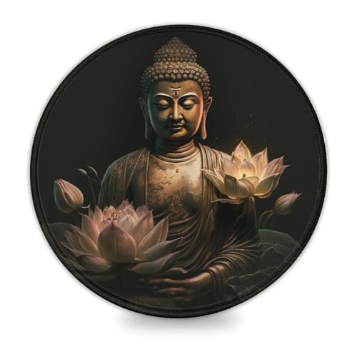 LLONGKT Tapis de Souris Rond Bouddha (8 Pouces) Tapis de Souris Rond texturé de qualité supérieure, antidérapant et imperméable, Bords Cousus pour Les...