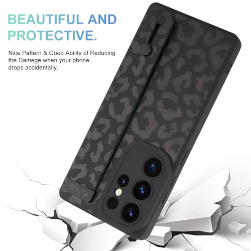Image of Compatible with Samsung Galaxy S25 Ultra Case with Strap Wrist Black | Cheetah Print Shockproof Soft TPU Protective Cover for Women Girls, Slim Anti Scratch Case 6.9 Inch, Black