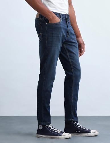 Image of Flying Machine Men's Relax Tapered Fit Jeans| Solid | High Rise | Stretchable | Jeans for Man