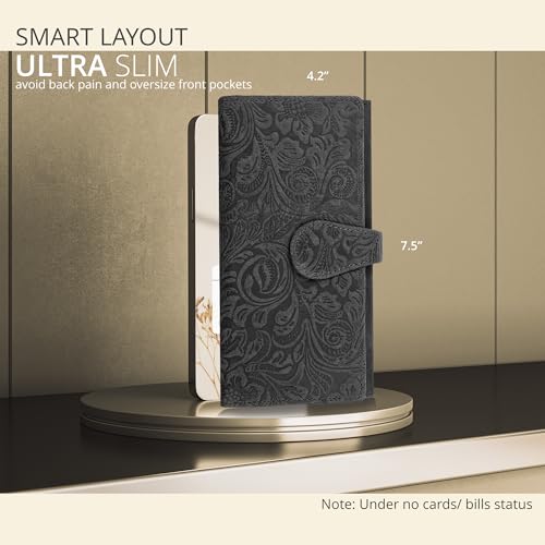 Image of Real Leather Women Wallet Leather with RFID Blocking -Trifold Card Holder Designer Ladies Clutch with ID Window Wallets
