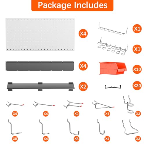 TORACK Metal Pegboard with Peg Board Hooks, Tools Storage Pegboard with Pegboard Hooks, Wall Mounted Storage Bins, Shelves, Tool Organizer Board with Pegs(Grey) by TORACK - Used condition - Image 4