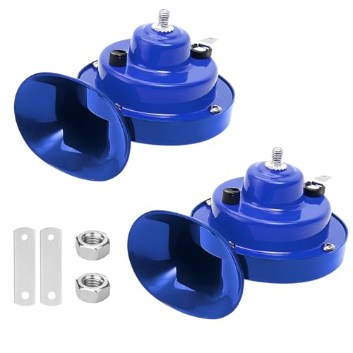 KHGUZ 2PCS Super Loud Train Horns, 12V Waterproof Car Air Electric Snail Double Horns, Vehicle Raging Sound & Dual-Tone Air Horn Replacement Kit, Universal for SUV, Sedan, Truck (Blue)