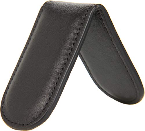 Image of Bosca Nappa Vitello Magnetic Money Clip, Men's Leather Fold Over Money Clip, Holds 10 to 15 Bills, Black
