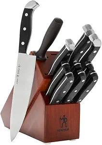 HENCKELS Premium Quality 12-Piece Knife Set with Block and Knife Sharpener, Razor-Sharp, German Engineered Knife Informed by over 100 Years of Masterful Knife Making, Dark Brown