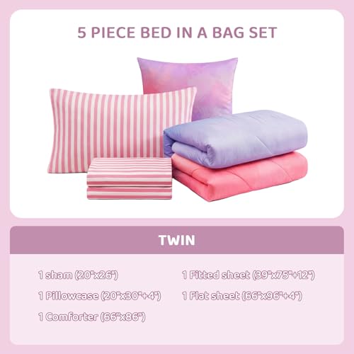 Image of Twin XL Comforter Set with Sheets for Girls-5 Pieces Twin Bedding Sets | Soft Ombre Comforter with Pillowcases & Shams, 66 inch X 86 inch