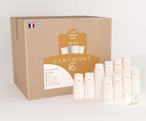 Caramont 4 Oz 1000 Espresso Gobelets en Carton,Écologique,Jetables,Résistant à la Chaleur,Carton Qualité,Idéal pour Toutes Les Boissons Chaudes...