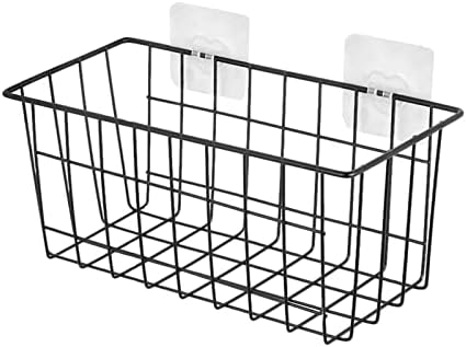 LQKYWNA Black Wire Storage Basket, Self Adhesive Metal Basket Mesh Storage Baskets for Home, Office, Kitchen, Bathroom Storage