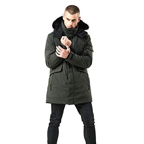 WEEN CHARM Men's Warm Parka Ski Jacket Water Resistant Puffer Jacket Long Winter Coat with Removable Faux Fur Hood