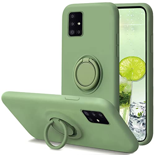 Leton Funda Samsung Galaxy A71 4G Silicona Líquida, Carcasa para Samsung Galaxy A71 4G Anillo Giratorio de 360° Suave Antichoque Case con Forro de Microfibra Bumper Verde