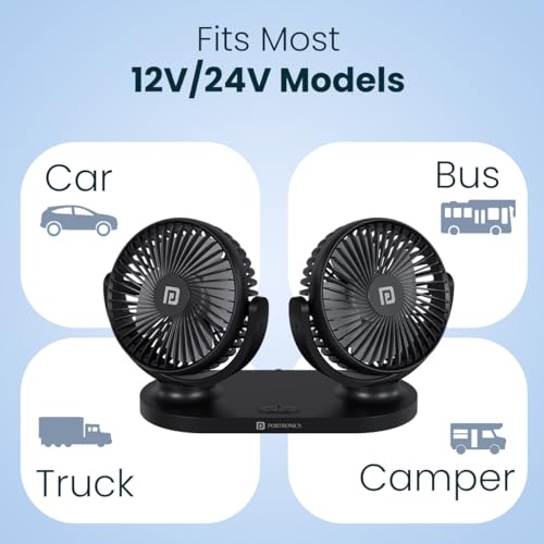 Image of Portronics Twin Cool Dual Head Portable USB Powered Fan With 360 Rotatable Head, 3 Speed Control, Ultra Silent Operation, Brushless Motor, Suitable For 12 /24V Car,SUV,Bus,Desk,Home Fan(Black)