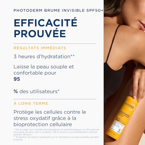 BIODERMA Photoderm Brume invisible SPF50 Brume solaire spray très haute protection UVA/UVB - Peaux sensibles - Protège du stress oxydatif, riche en Vitamine E - Aérosol 150 ml