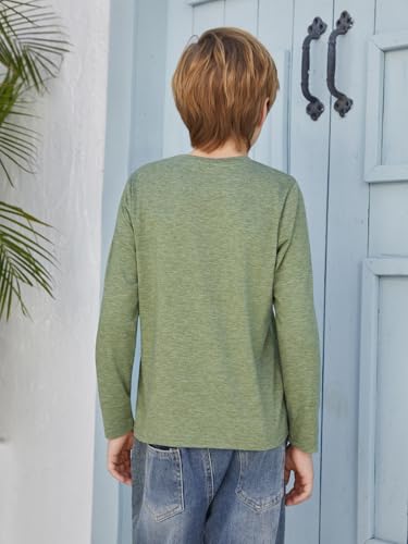 Image of Boys Long Sleeve Shirt Crewneck Solid Color Casual Top with Chest Pocket for Kids 5-14 Years
