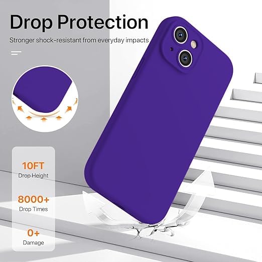 Image of Elzzi Compatible with iPhone 14 Case, Liquid Silicone Case, Full Body Protective Cover, Shockproof, Slim Phone Case, Anti-Scratch Soft Microfiber Lining, 6.1 inch (Voilet)