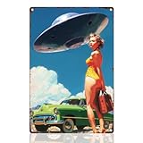 DOODLREAM Pin Up Lady UFO Blechschild Retro Metall 