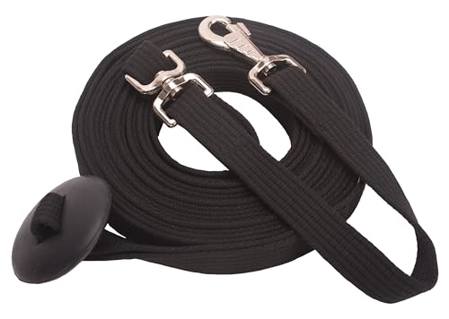 Cord Cotton Lunge Line with Rubber StopEquine Lunge Line for Horses with Swivel Bolt Snap24 ft (Black 24ft)