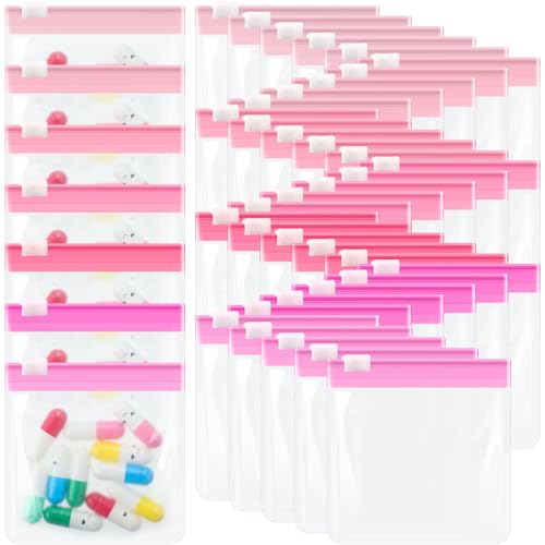 Image of Sherr 35 Pcs Pill Pouch Bags with Zipper Pill Pouch Set Travel Reusable Translucent Medicine Organizer Self Sealing Plastic Bag with Slide Lock for Storage(Gradient Pink,3 x 3 Inch,Blank Style)