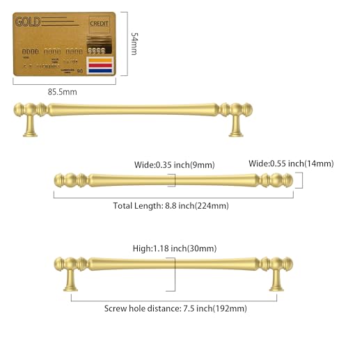 Amerdeco 10 Pack Heavy Duty Solid Zinc Alloy Brushed Gold Cabinet Pulls - 7.5" Hole Centers (192mm) Gold Handles Suitable for Kitchen, Bathroom Drawers and Furniture Handles by Amerdeco - Used condition - Image 7