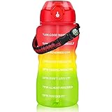 Water Bottles with Times to Drink 64 OZ/2 Liter Water Bottle with Straw & Strap, Large Sport Half...