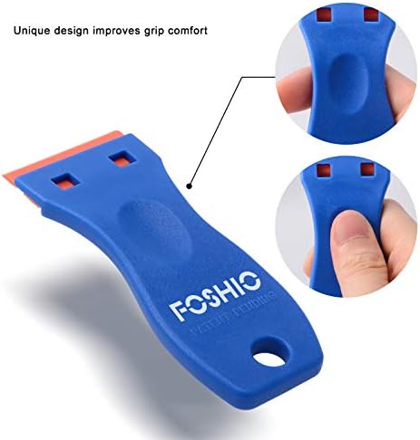FOSHIO Plastic Razor Blade Scraper Include 2PCS Scraper Tool and 100PCS Blades for Gasket Remover, Labels Decal and Adhesive Remover for Windows and Glass,Blue - 3