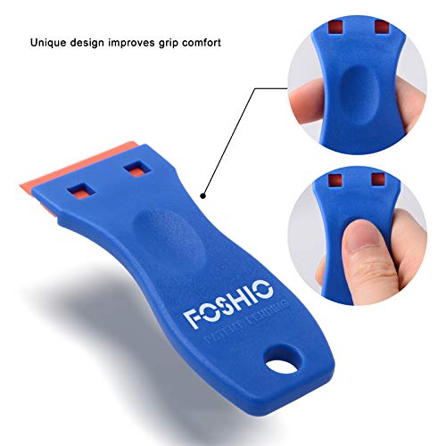 FOSHIO Plastic Razor Blade Scraper Include 2PCS Scraper Tool and 100PCS Blades for Gasket Remover, Labels Decal and Adhesive Remover for Windows and Glass,Blue - Thumbnail 4