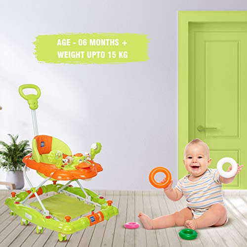 Image of Mee Mee Baby Walker & Rocker - 3 Level Adjustable Height, Foot Mat - Light & Musical Activity Tray - Detachable Cushioned Seat - 360 Rotational Wheels - 6-18 Months - 15kg - (Green)