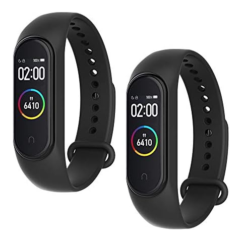 WD&CD 2 Pack Silicone Strap Compatible with Xiaomi Mi Band 3/4, Adjustable Colourful Replacement Wristband Soft Sport Watch Band Replacement for Xiaomi Mi Band 4/3, (Black,Black) Cover