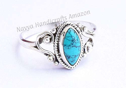 925 Sterling Silver Gemstone Ring Size - Gemstone Statement Ring Gift Jewellery For Girl Women (Turquoise, 7) #TOP1