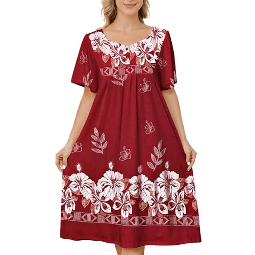 Image of House Dresses for Women with Pockets Mumu Dresses Short Sleeve Moo Moos for Women Nightgown Duster Lounge Dress S-3XL