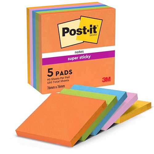 Post-It Confezione 5 Blocchetti 76X76Mm 5X90 Fogli Super Sticky Collezione Boost Arancione