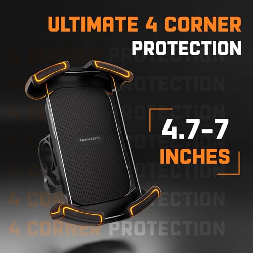 Image of Amkette iGrip Secure X2 Bike Phone Holder for Bikes & Scooters | Handelbar Mount Mobile Holder with One-Press Lock | Anti-Slip Silicone Grip | Fits 4.7 inch-7.0 inch Smartphones | Black