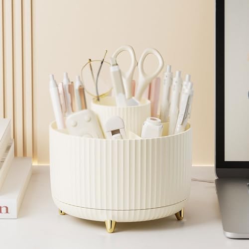 Circular rotating pen holder with large capacity desktop stationery storage box, children's desk light luxury image 3