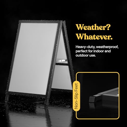 T-SIGN Outdoor A-Frame Sidewalk Sign 24x36 Inch Sandwich Board, Black Coated Steel Metal Double-Sided, Heavy Duty Slide-in Folding Frame Sign Holder, 2 Corrugated Plastic Poster Boards, Display Stand by T-SIGN - Image 4