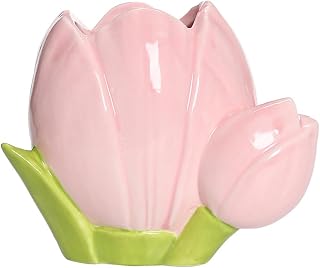 Ceramic Tulip Makeup Brush Organizer Pot Makeup Brush Holder Pen Pot Pen Holder Flower Vase (Pink)