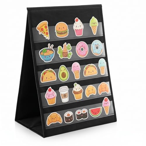 Faccito Portable Stickers Display Stand Back to School 4 Sticker Display Rack 5 Layers Double Sided No Assembly Required Black 13 x 17in for Business School Supplies and Outdoor Arts Festivals